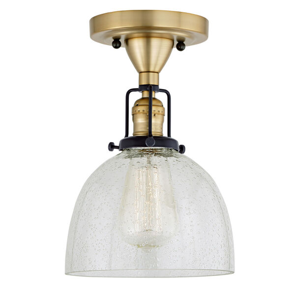 Nob Hill Madison Satin Brass and Black One-Light Semi Flush Mount with Clear Bubble Glass, image 1